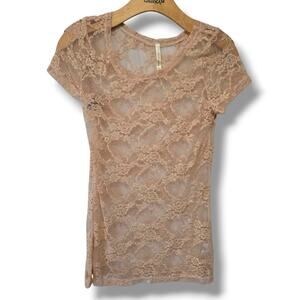 DNA Couture Women’s Beige Lace Sheer Top Size Medium Polyester